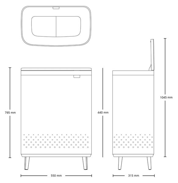 Mat črn kovinski koš za perilo 90 l Bo Hi – Brabantia