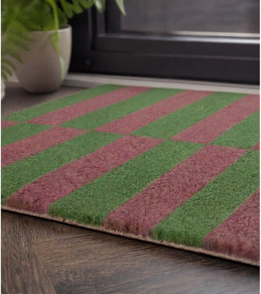 Predpražnik iz kokosovih vlaken 40x60 cm Pink & Green Half Stripes – Artsy Doormats