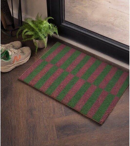 Predpražnik iz kokosovih vlaken 40x60 cm Pink & Green Half Stripes – Artsy Doormats