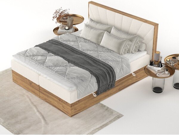 Boxspring postelja s prostorom za shranjevanje v kremno beli in naravni barvi 140x200 cm Asahi – Maison de Rêve