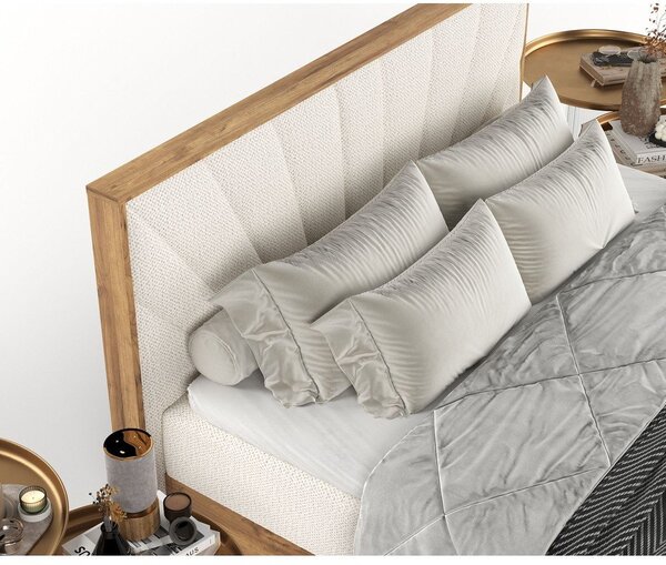 Boxspring postelja s prostorom za shranjevanje v kremno beli in naravni barvi 140x200 cm Asahi – Maison de Rêve