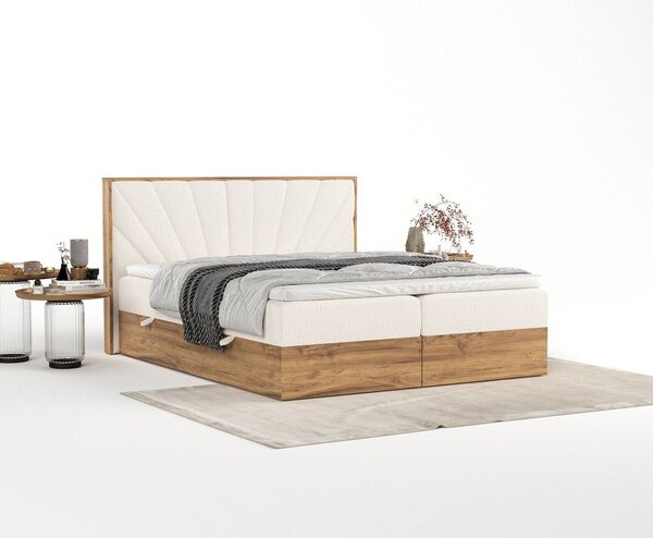 Boxspring postelja s prostorom za shranjevanje v kremno beli in naravni barvi 140x200 cm Asahi – Maison de Rêve