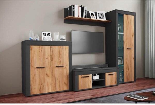 MID.YOU Dnevni Regal Usilo L, Barva Hrasta, Antracit, 4-Delni