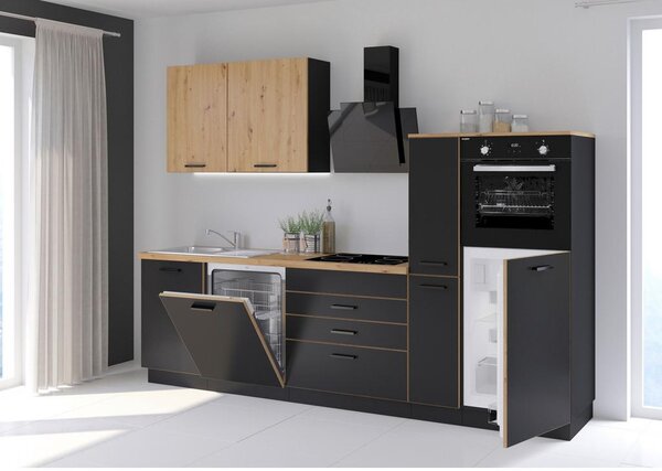 P & B Kuhinjski Blok Brez Aparatov Blacky, Črna, Hrast, 280cm