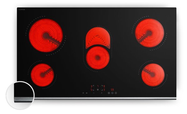 Klarstein Verosteel steklokeramična kuhalna plošča | Minimalistična, zmogljiva | 5 kuhalnih območij | 8400 W | 90 cm