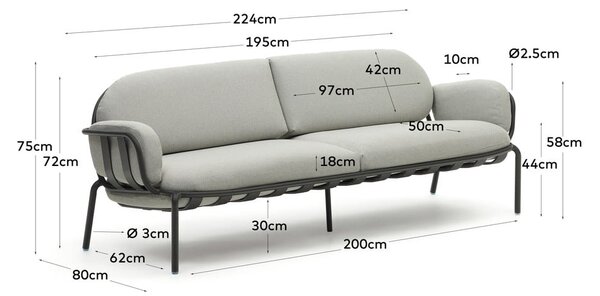 Svetlo siv vrtni kavč Joncols – Kave Home