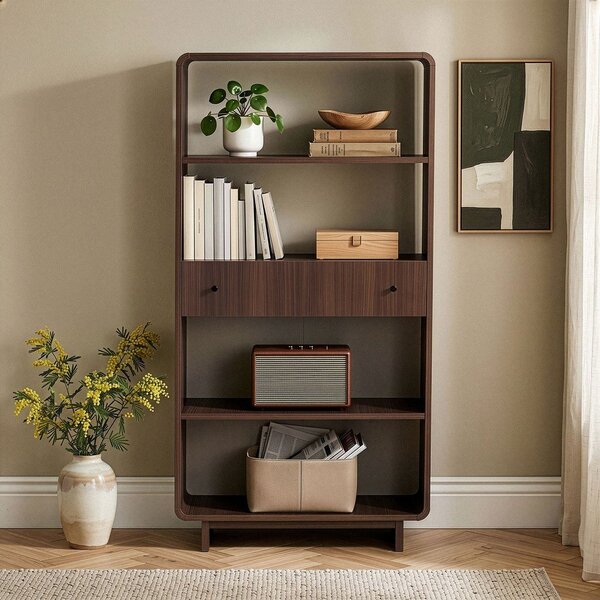 Regal v orehovem dekorju v temni naravni barvi 78x153x34 cm Senza – Nordure