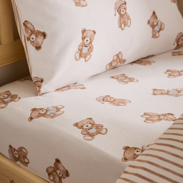 Kremno bela napenjalna enojna flanelna otroška rjuha 90x190 cm Brushed Teddy Bear – Catherine Lansfield