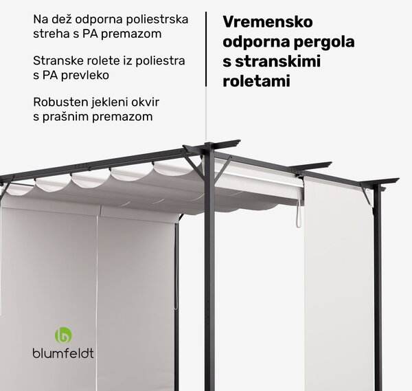 Blumfeldt Pantheon Robust, pergola, 3 x 3 m, s stranskimi žaluzijami, prašno lakirano jeklo, odporno na vremenske vplive
