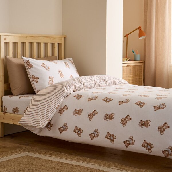 Kremno bela enojna flanelna otroška posteljnina 135x200 cm Brushed Teddy Bear – Catherine Lansfield