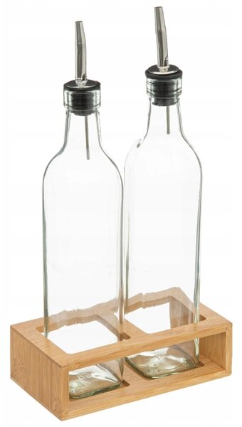 Steklenice za olje in kis v bambusovem stojalu GUSTO, 2x 480 ml