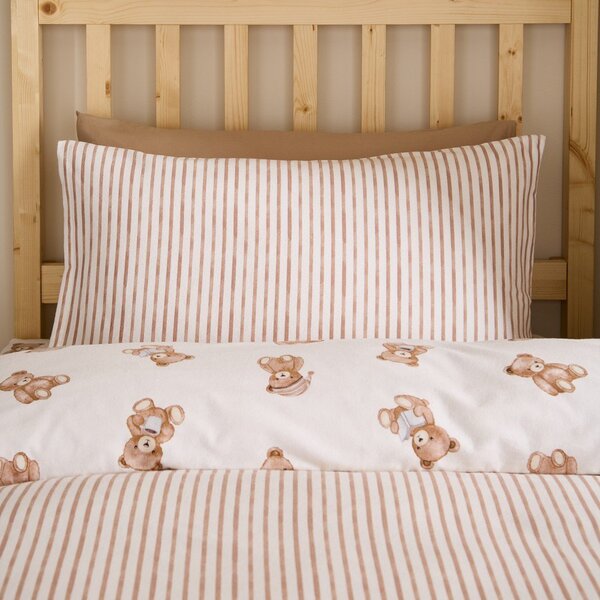 Kremno bela enojna flanelna otroška posteljnina 135x200 cm Brushed Teddy Bear – Catherine Lansfield