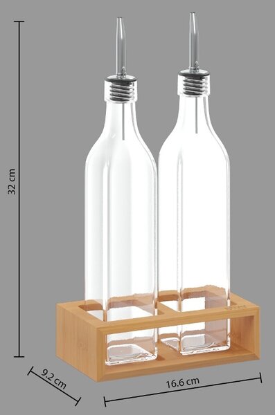 Steklenice za olje in kis v bambusovem stojalu GUSTO, 2x 480 ml