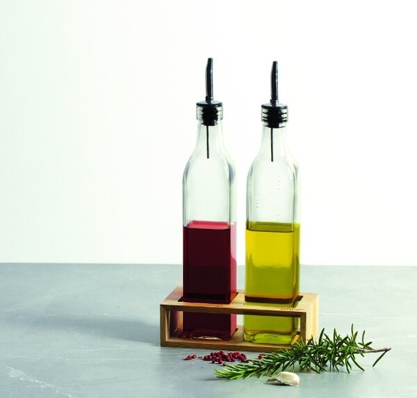 Steklenice za olje in kis v bambusovem stojalu GUSTO, 2x 480 ml