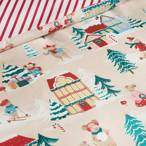 Enojna posteljnina 135x200 cm Christmas Mouse Town – Catherine Lansfield