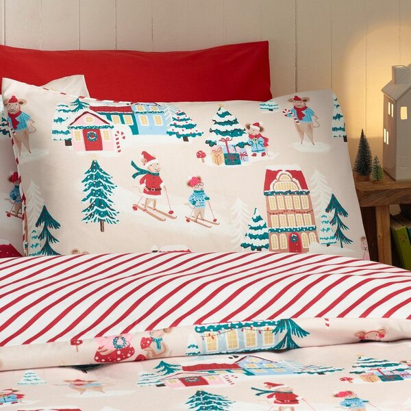 Enojna posteljnina 135x200 cm Christmas Mouse Town – Catherine Lansfield