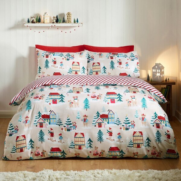 Enojna posteljnina 135x200 cm Christmas Mouse Town – Catherine Lansfield