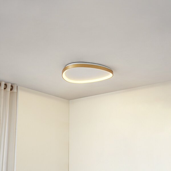 Lucande LED stropna svetilka Asken, 61 cm, zlata, CCT, z možnostjo zatemnitve, zatemnjen, Zlata / medeninasta, Dnevna soba / jedilnica, Aluminij, Sodobni