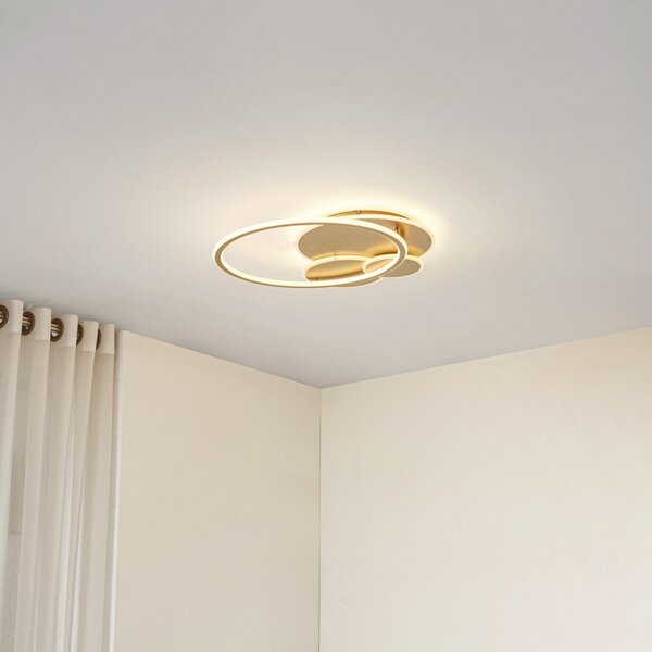 Lucande LED stropna svetilka Circulo, zlata, 60 cm CCT, z možnostjo zatemnitve, zatemnjen, Zlata / medeninasta, Dnevna soba / jedilnica, Kovina, Sodobni