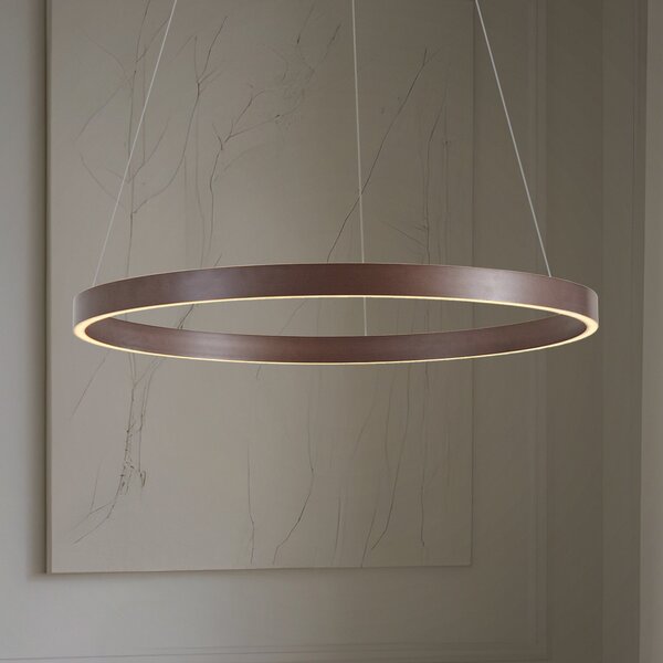 Lucande LED viseča svetilka Yonam, Ø 80 cm, 1-žarnica, rjava, CCT, zatemnjen, Rjava / rjasta, Dnevna soba / jedilnica, Kovina, Sodobni