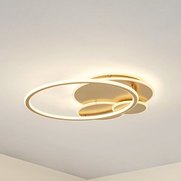 Lucande LED stropna svetilka Circulo, zlata, 60 cm CCT, z možnostjo zatemnitve, zatemnjen, Zlata / medeninasta, Dnevna soba / jedilnica, Kovina, Sodobni