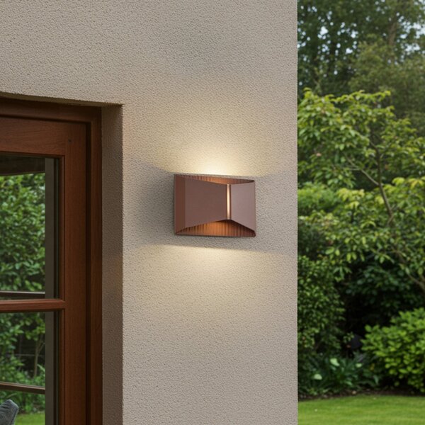 Lindby LED zunanja stenska svetilka Anlira, rjava, Up & down, IP65, Rjava / rjasta, Kovina, Sodobni