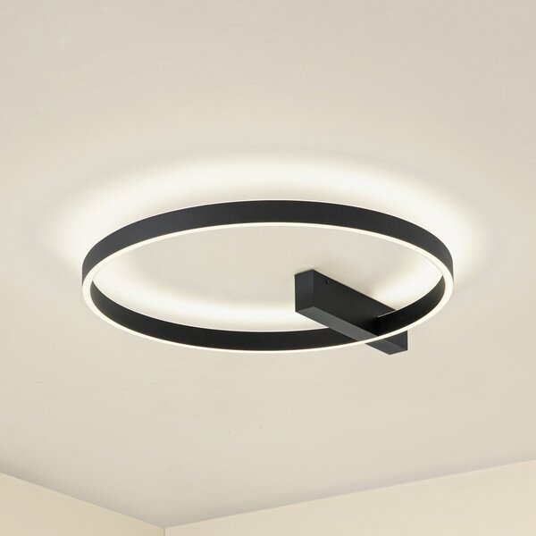 Lucande LED stropna svetilka Isalin, 60 cm, črna, CCT, z možnostjo zatemnitve, zatemnjen, Črna, Dnevna soba / jedilnica, Aluminij, Sodobni