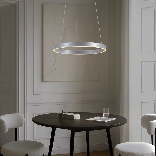 Lucande LED viseča svetilka Yonam, Ø 60 cm, 1-svetilna, aluminij, CCT, zatemnjen, Kovinska, Dnevna soba / jedilnica, Kovina, Sodobni