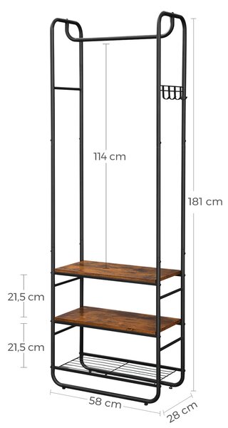 Predsosna stena TAYLOR z omarico za čevlje 181x58 cm, rustikalno rjava