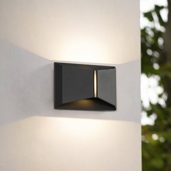 Lindby LED zunanja stenska svetilka Anlira, črna, Up & down, IP65, Črna, Kovina, Sodobni
