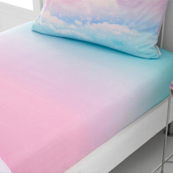 Modra/rožnata napenjalna enojna otroška rjuha 90x190 cm Ombre Rainbow Clouds – Catherine Lansfield