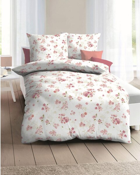 POSTELJNINA Soft Floral 140/200 cm bombažni flanel opečnato rjava