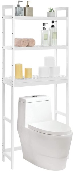 WC-polica, 3-nivojska bambusova kopalniška polica, 63 x 163 x 26 cm, bela