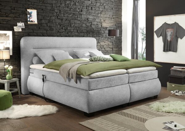 BOXSPRING POSTELJA 160 cm x 200 cm , tekstil srebrne barve