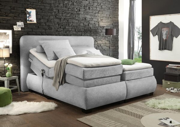 BOXSPRING POSTELJA 160 cm x 200 cm , tekstil srebrne barve
