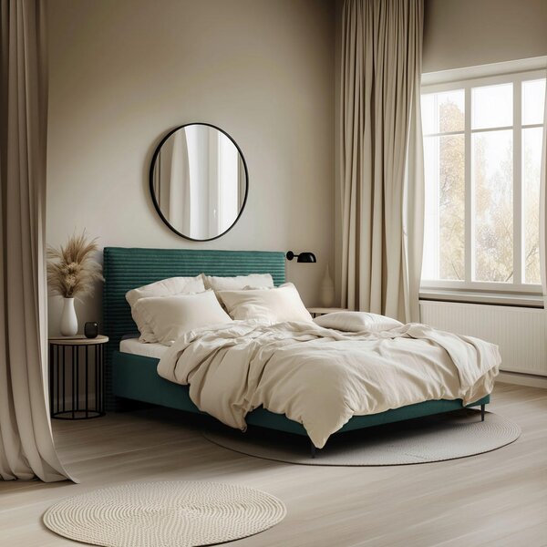 OBLAZINJENA POSTELJA 140 cm x 200 cm , les, tekstil, leseni material temno zelena