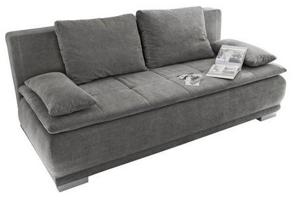 ZOFA S POSTELJNO FUNKCIJO, siva tekstil, leseni material