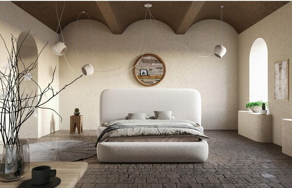 OBLAZINJENA POSTELJA 140 cm x 200 cm , tekstil, leseni material bela