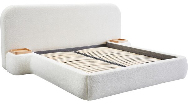 OBLAZINJENA POSTELJA 180 cm x 200 cm , tekstil, leseni material bela