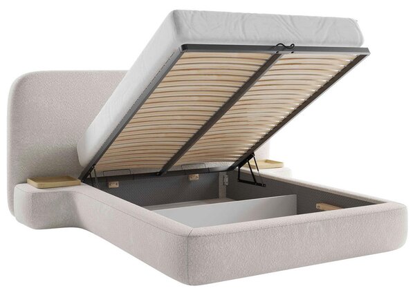OBLAZINJENA POSTELJA 140 cm x 200 cm , tekstil, leseni material bela