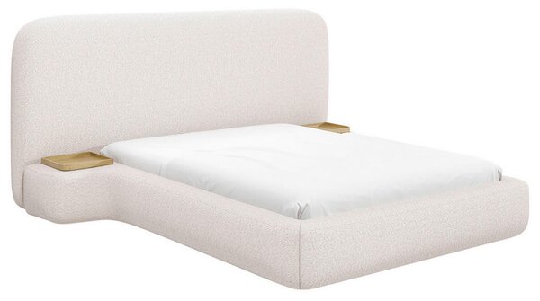 OBLAZINJENA POSTELJA 140 cm x 200 cm , tekstil, leseni material bela