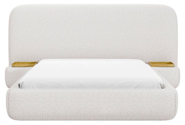 OBLAZINJENA POSTELJA 140 cm x 200 cm , tekstil, leseni material bela