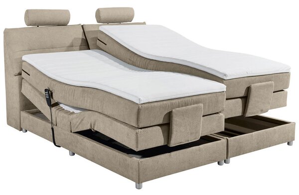 BOXSPRING POSTELJA 180 cm x 200 cm , tekstil, leseni material peščene barve
