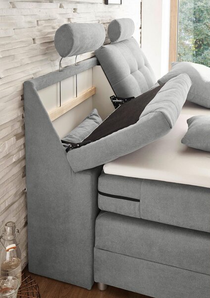 BOXSPRING POSTELJA 180 cm x 200 cm , tekstil, leseni material svetlo siva