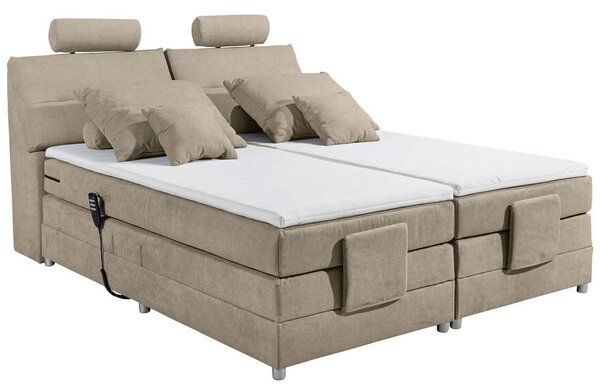 BOXSPRING POSTELJA 180 cm x 200 cm , tekstil, leseni material peščene barve