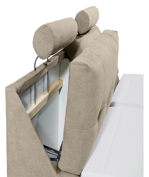 BOXSPRING POSTELJA 180 cm x 200 cm , tekstil, leseni material peščene barve