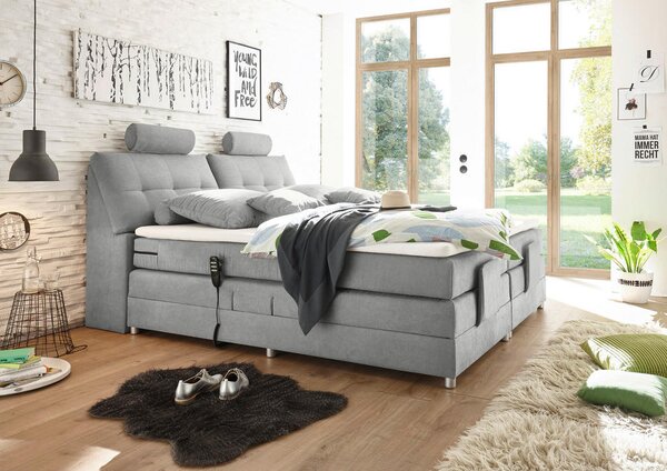 BOXSPRING POSTELJA 180 cm x 200 cm , tekstil, leseni material svetlo siva