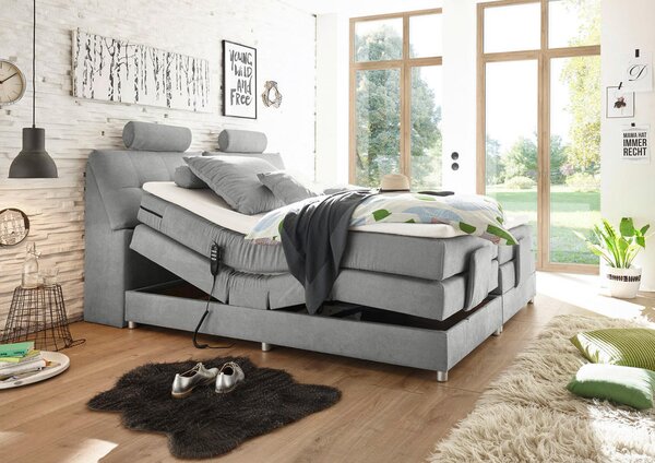 BOXSPRING POSTELJA 180 cm x 200 cm , tekstil, leseni material svetlo siva