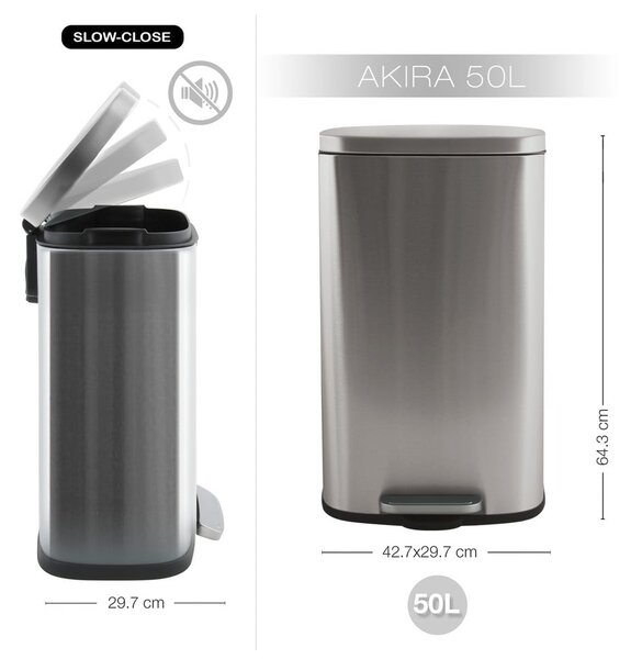 Jeklen koš za smeti v mat srebrni barvi s pedalom 50 l Akira – Spirella