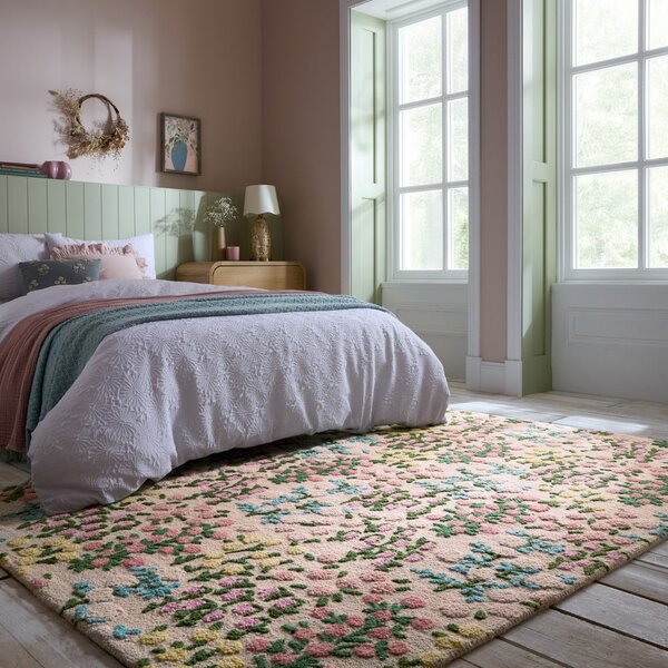 Kremno bela ročno tkana volnena preproga 200x290 cm Emilia Floral – Flair Rugs